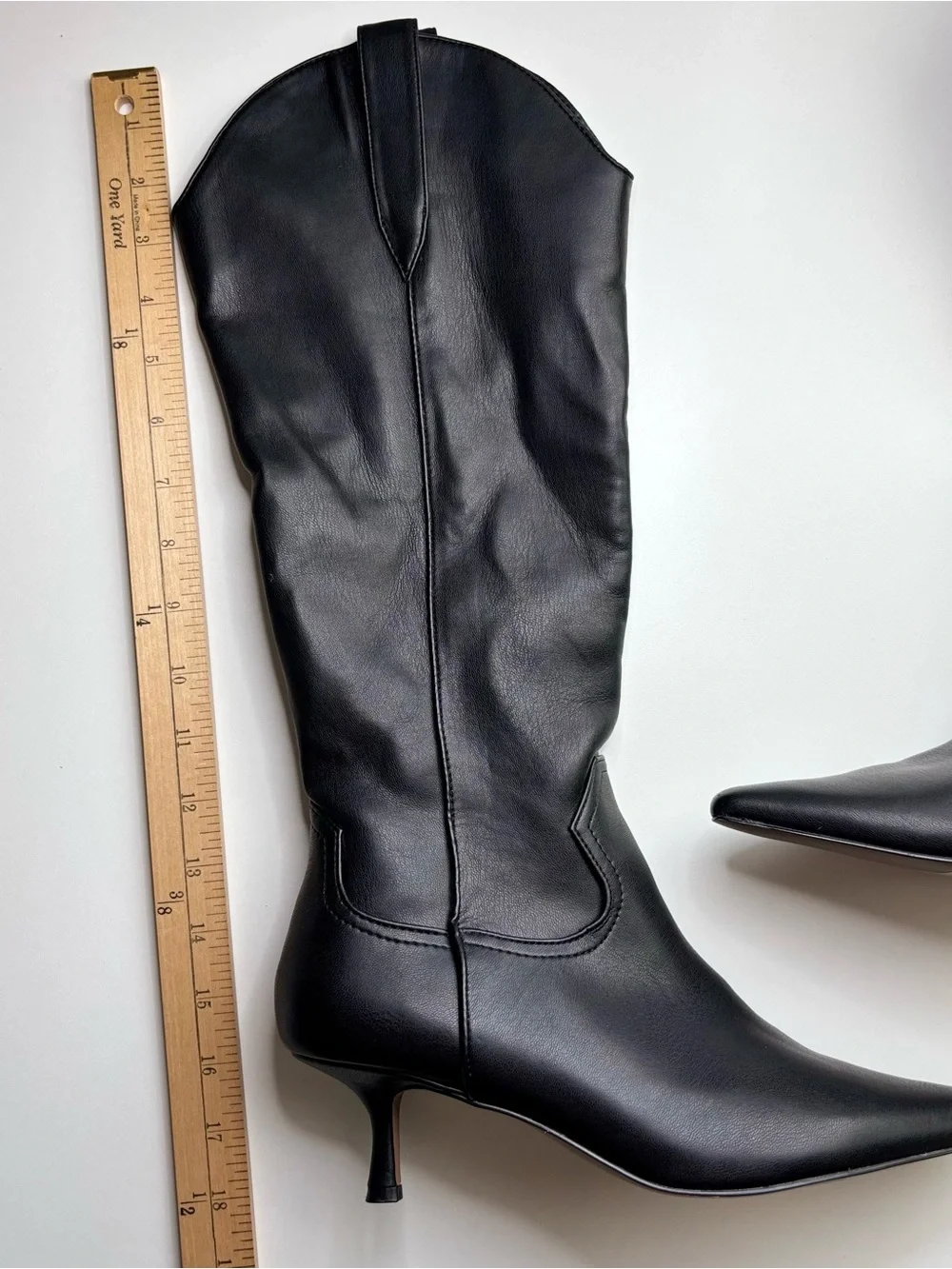 Steven New York New Britt Knee High Western Boots Black Pointed Toe 7.5